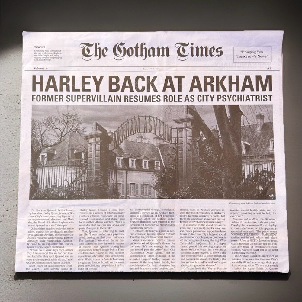 SDCC 2023 Gotham Times Batman Harley Quinn Newspaper Promo
